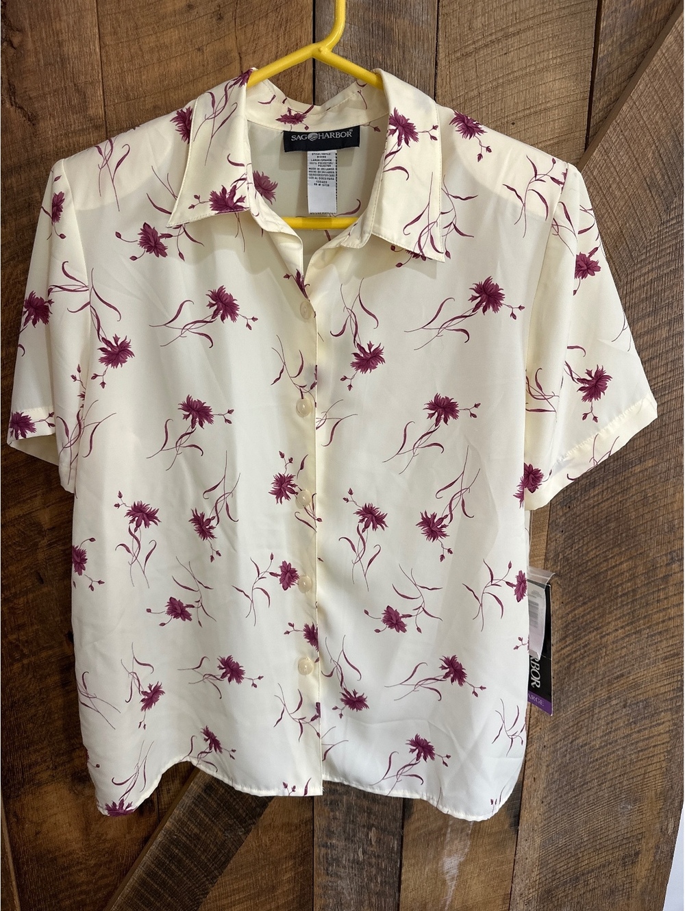 NWT Vintage 90 Sag Harbor Floral Button Up Blouse Large Cream Maroon Cottagecore